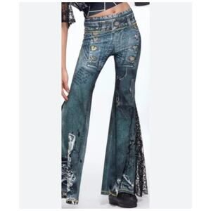 IPNG: Love Me Black Jeweled Denim Illusion Flare Pant Size S/M